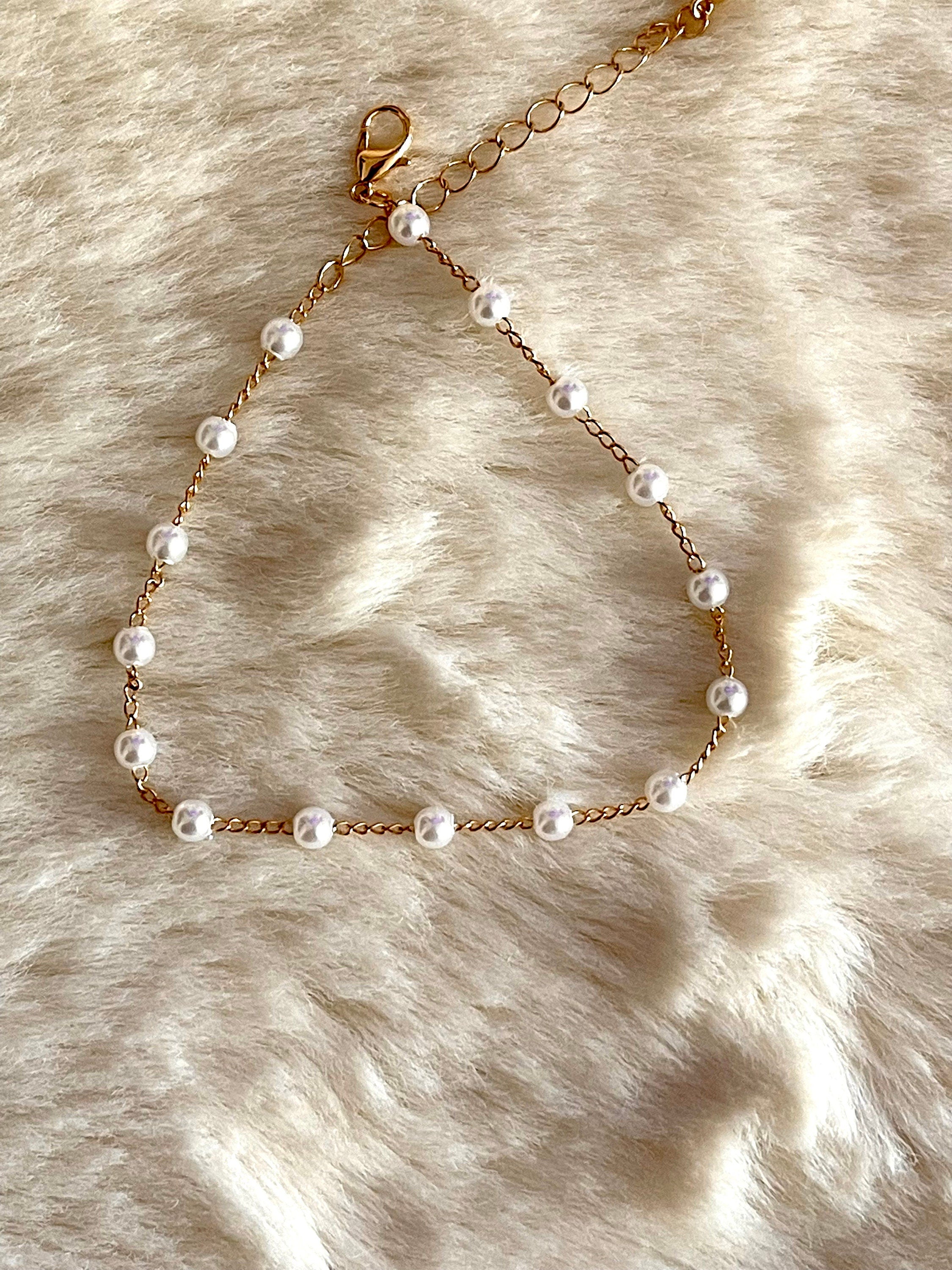 Pearl & Gold Anklet – Multi-Layer Adjustable Hook Design for Women's